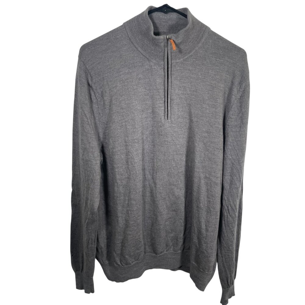 Nordstrom Men's Shop  1/4 Zip Sweater XL Merino Wool Gray Lightweight FLAW